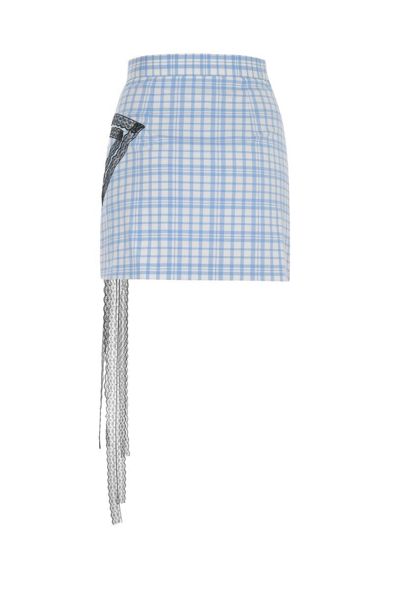 CHECKERED SKIRT WITH BOW TIE DETAIL IN BLUE AND BLACK