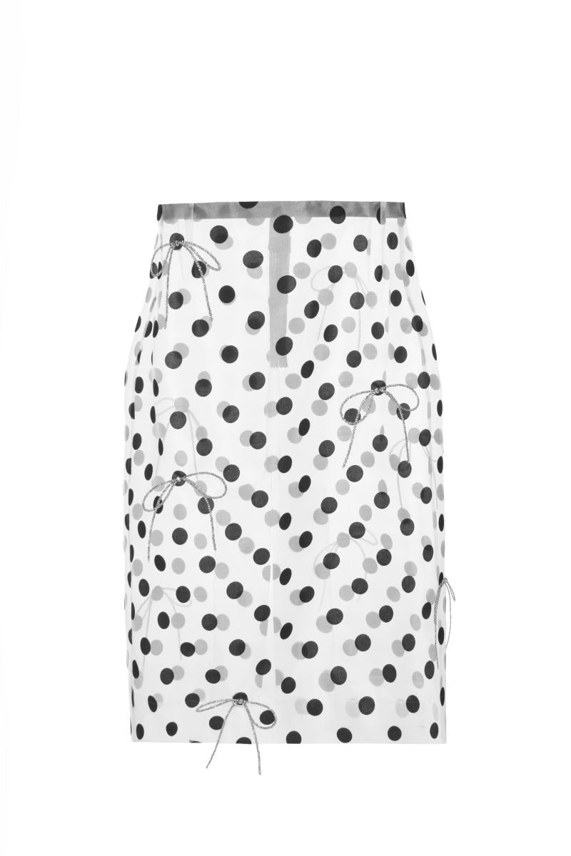 ORGANZA SKIRT WITH CRYSTAL BOW TIES IN TRANSPARENT AND SILVER