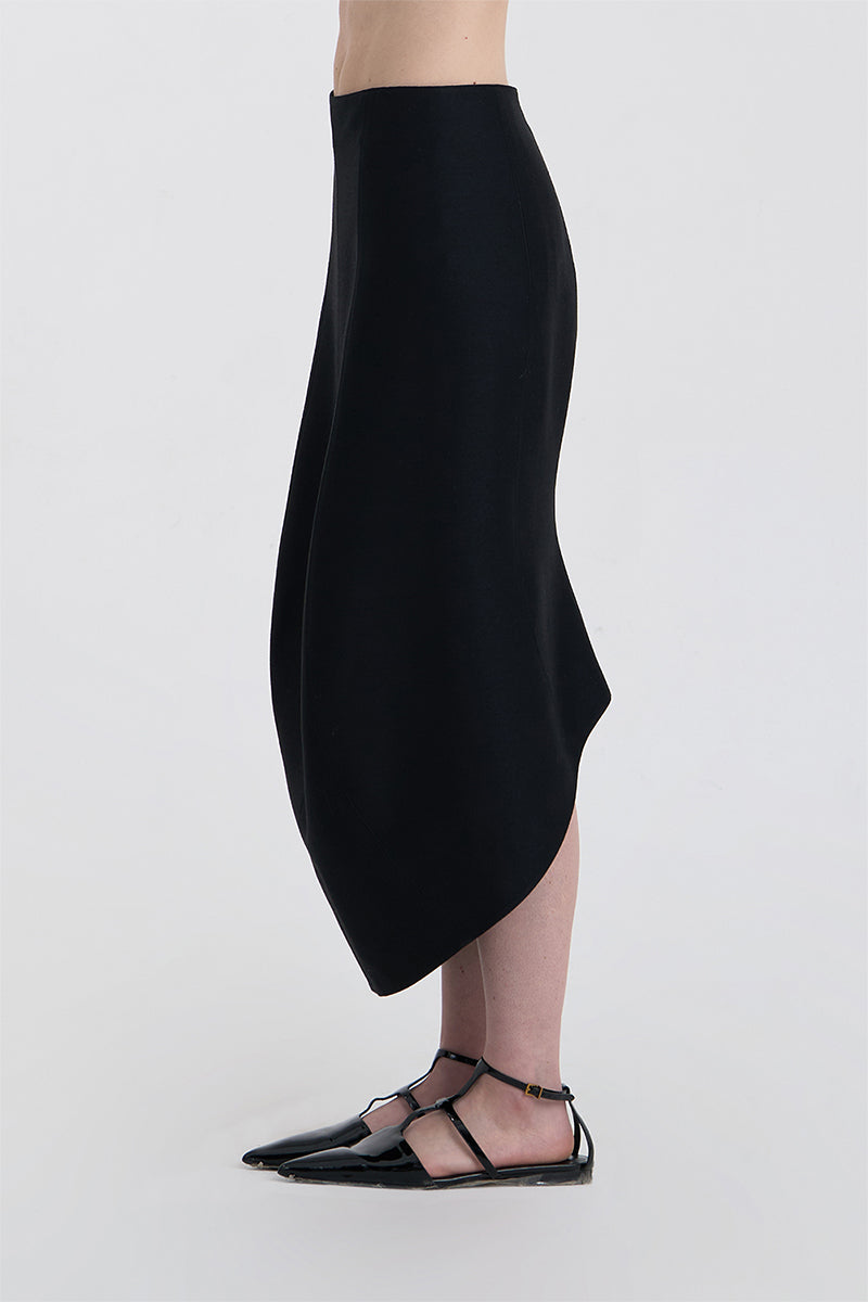 MORPH WOOL SILK SKIRT IN BLACK