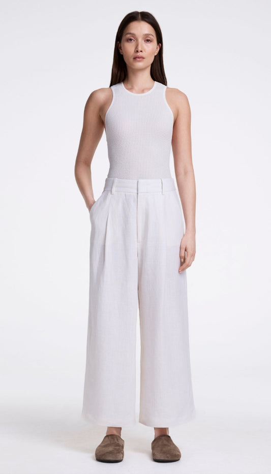 Linen Cropped Pleated Trouser