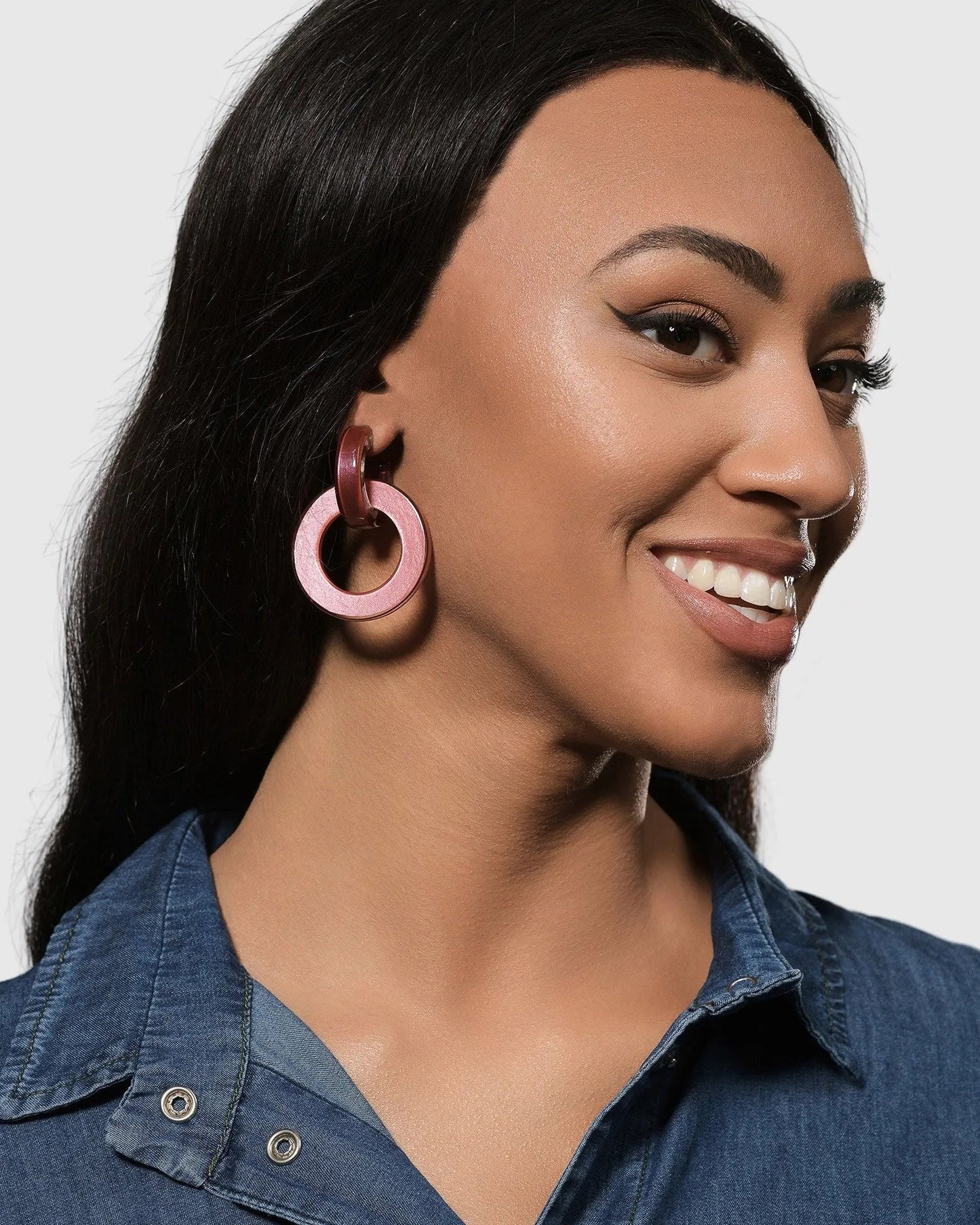 Circle Duet Earrings, Coral