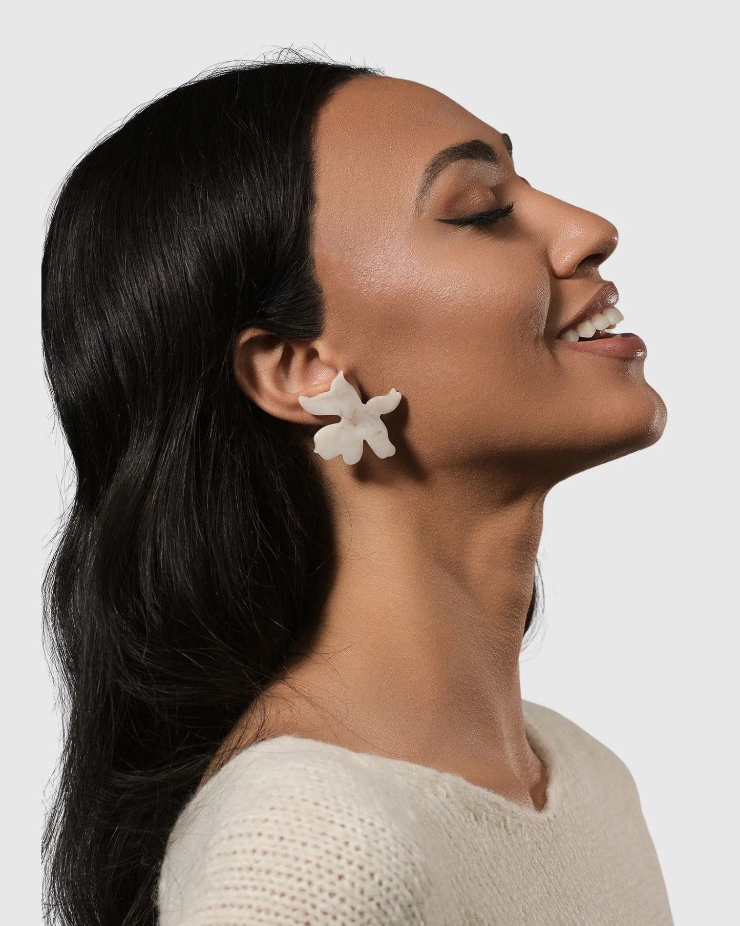 Lotus Clip Earrings, Oat