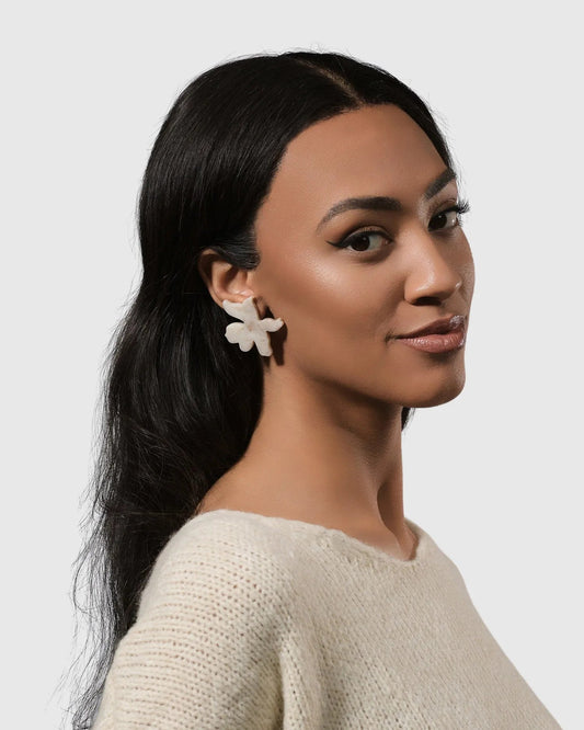 Lotus Clip Earrings, Oat