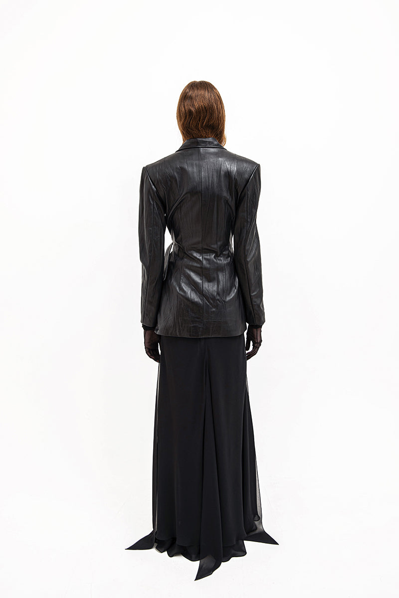 LONG SKIRT WITH LEATHER IN BLACK