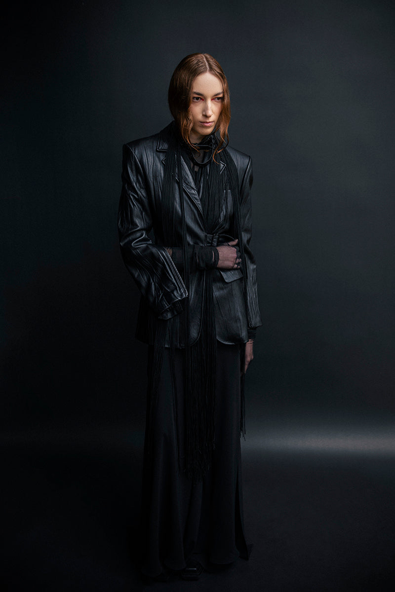 LONG SKIRT WITH LEATHER IN BLACK