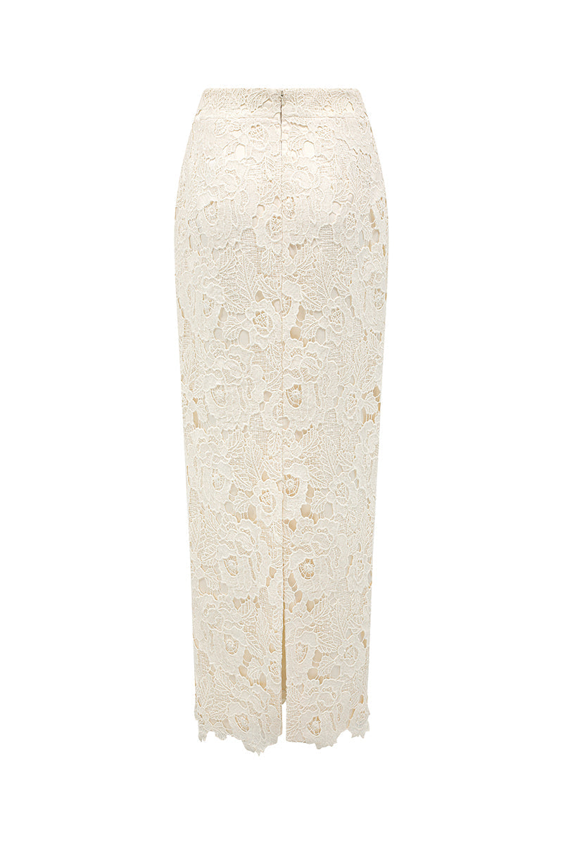 LACE MAXI SKIRT IN IVORY