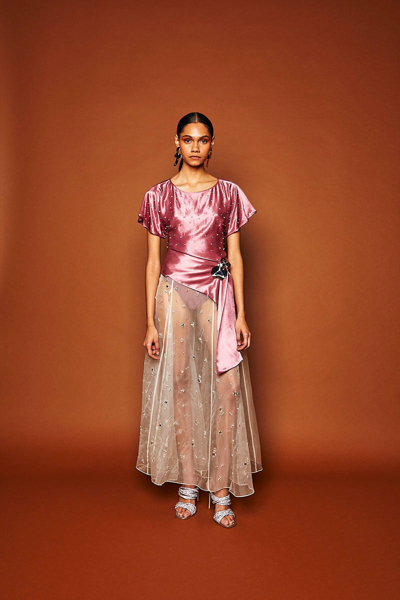 FREYA EMBELLISHED MAXI SKIRT IN PEARL