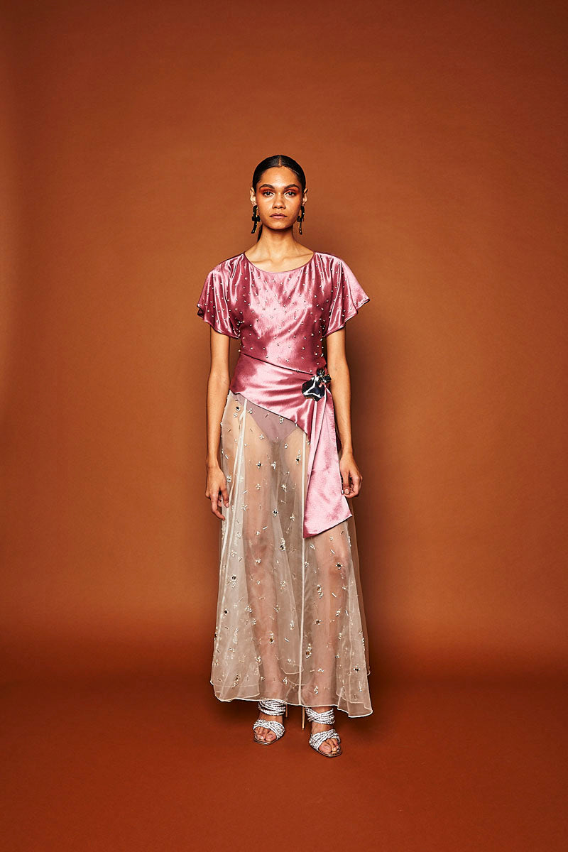 FREYA EMBELLISHED MAXI SKIRT IN PEARL