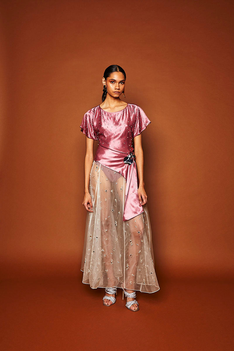 FREYA EMBELLISHED MAXI SKIRT IN PEARL