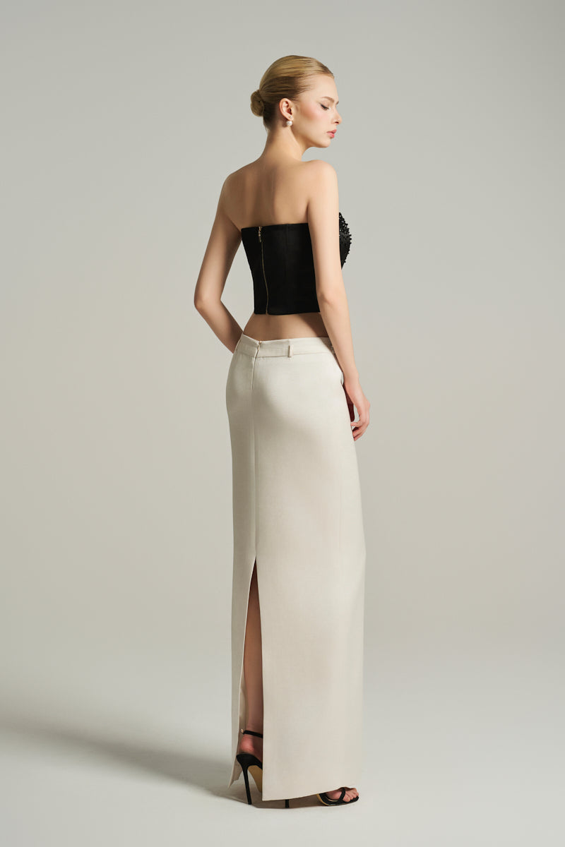 SILK LOW RISE MAXI SKIRT IN IVORY