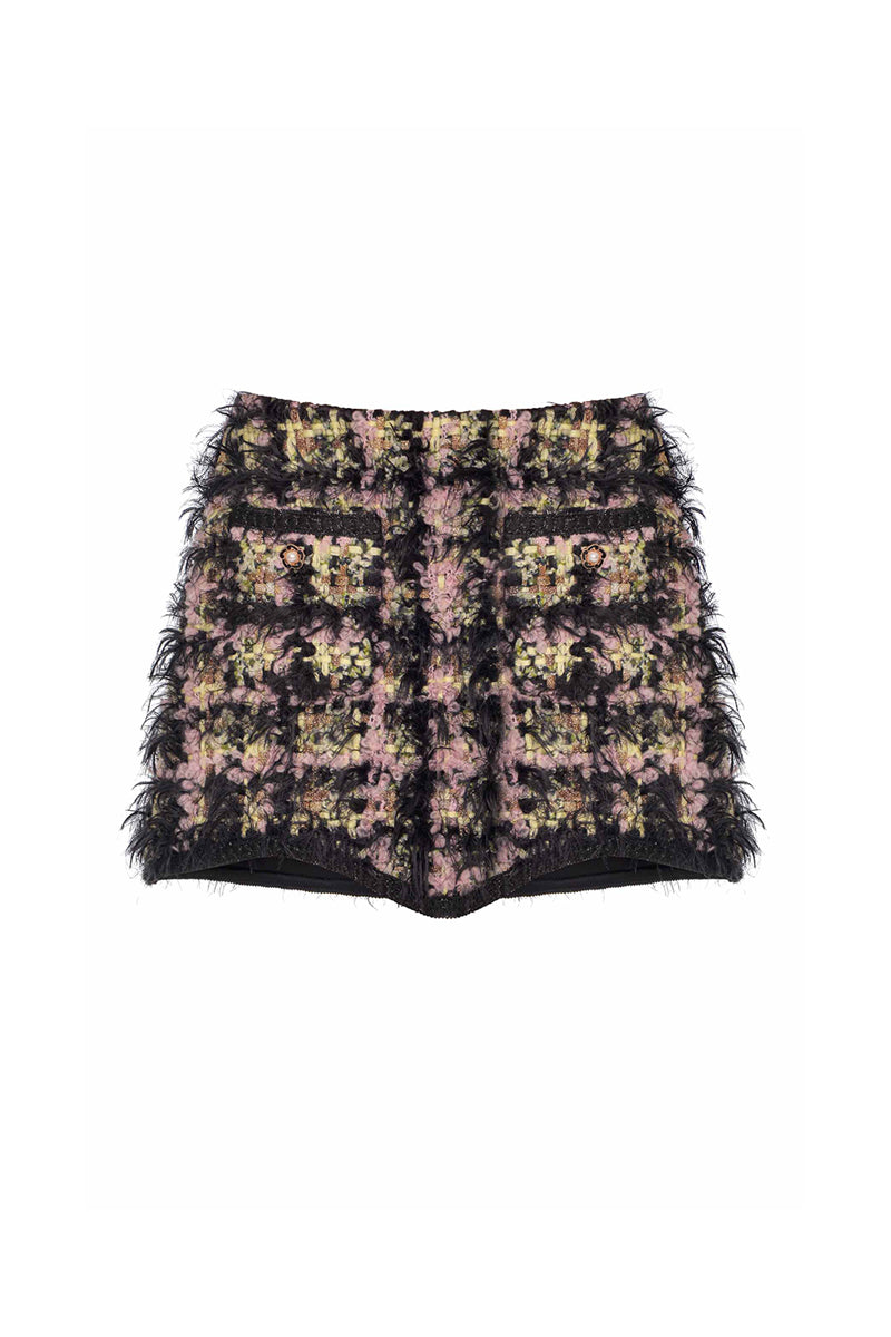 TEXTURED BLACK WOOL MINI SKIRT