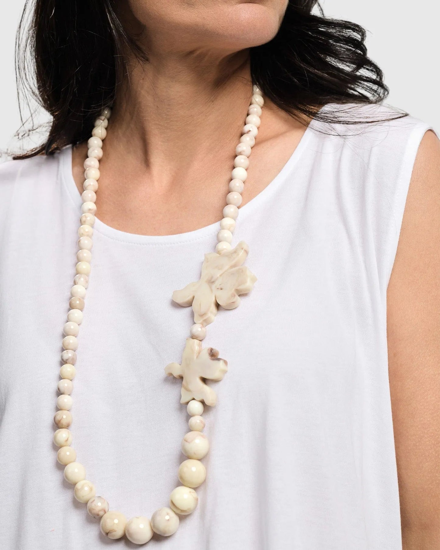 Lotus Bead Necklace, Oat