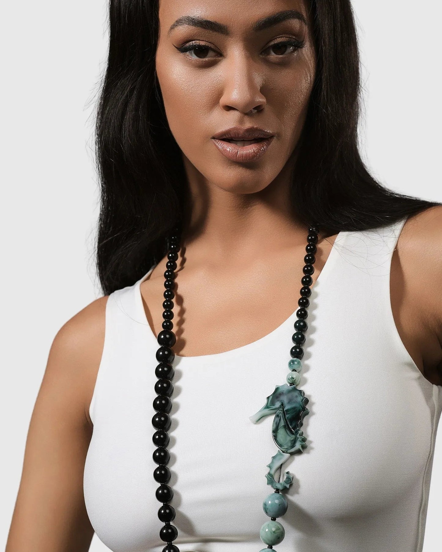 Seahorse Bead Necklace, Sea Green