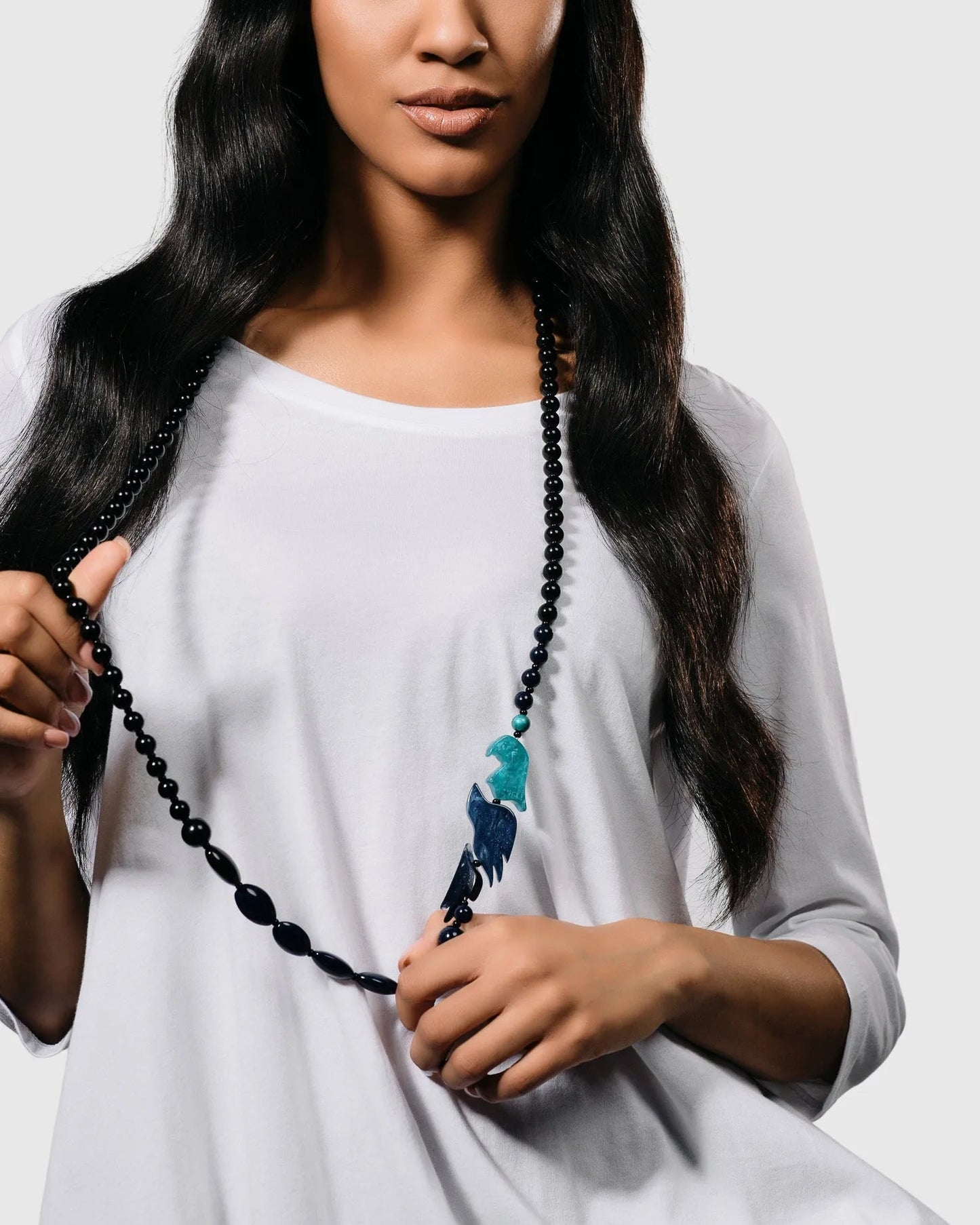 Tahiti Bird Bead Necklace, Blue