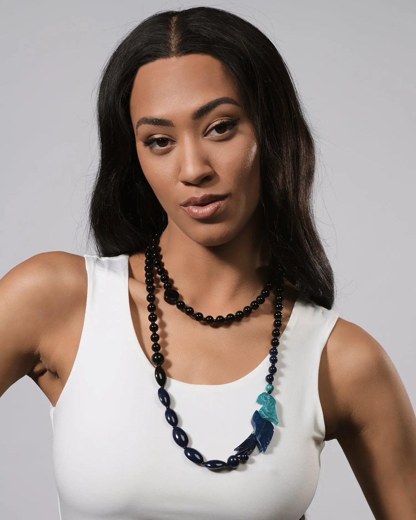 Tahiti Bird Bead Necklace, Blue