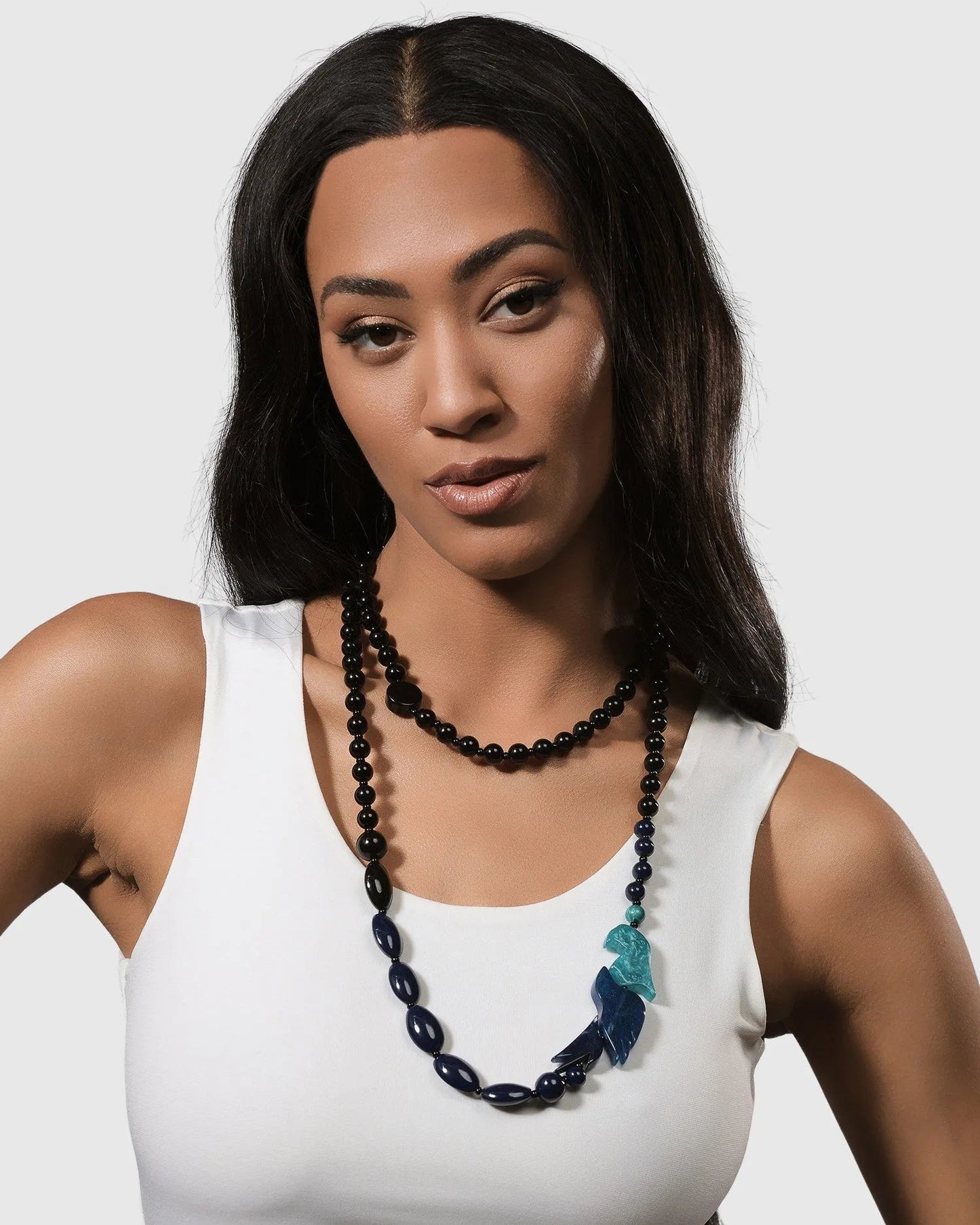Tahiti Bird Bead Necklace, Blue