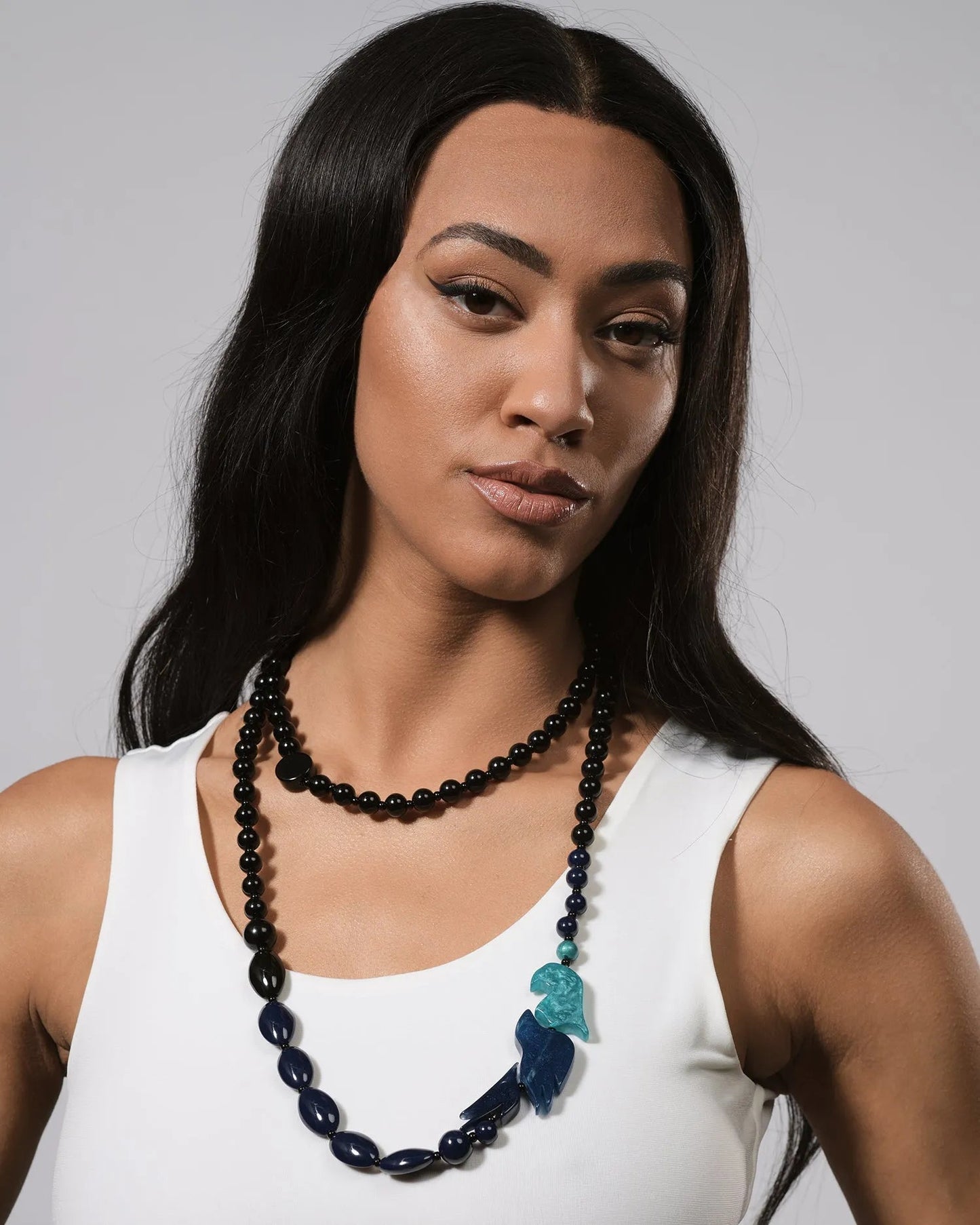 Tahiti Bird Bead Necklace, Blue