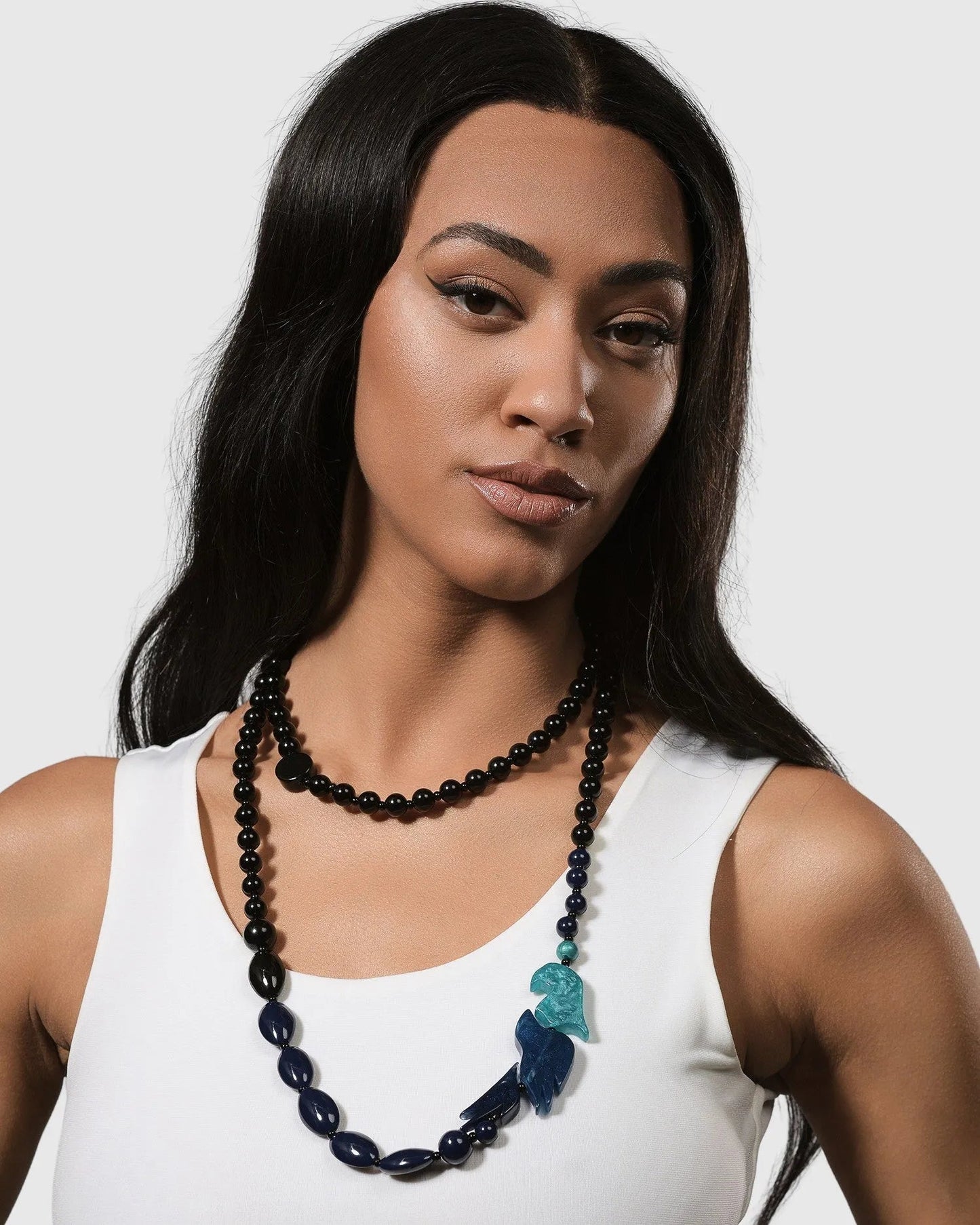 Tahiti Bird Bead Necklace, Blue