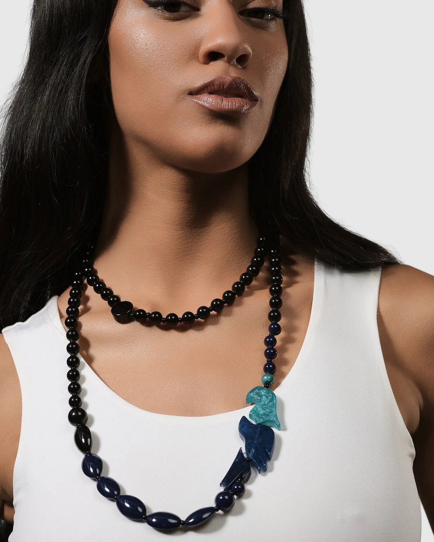 Tahiti Bird Bead Necklace, Blue