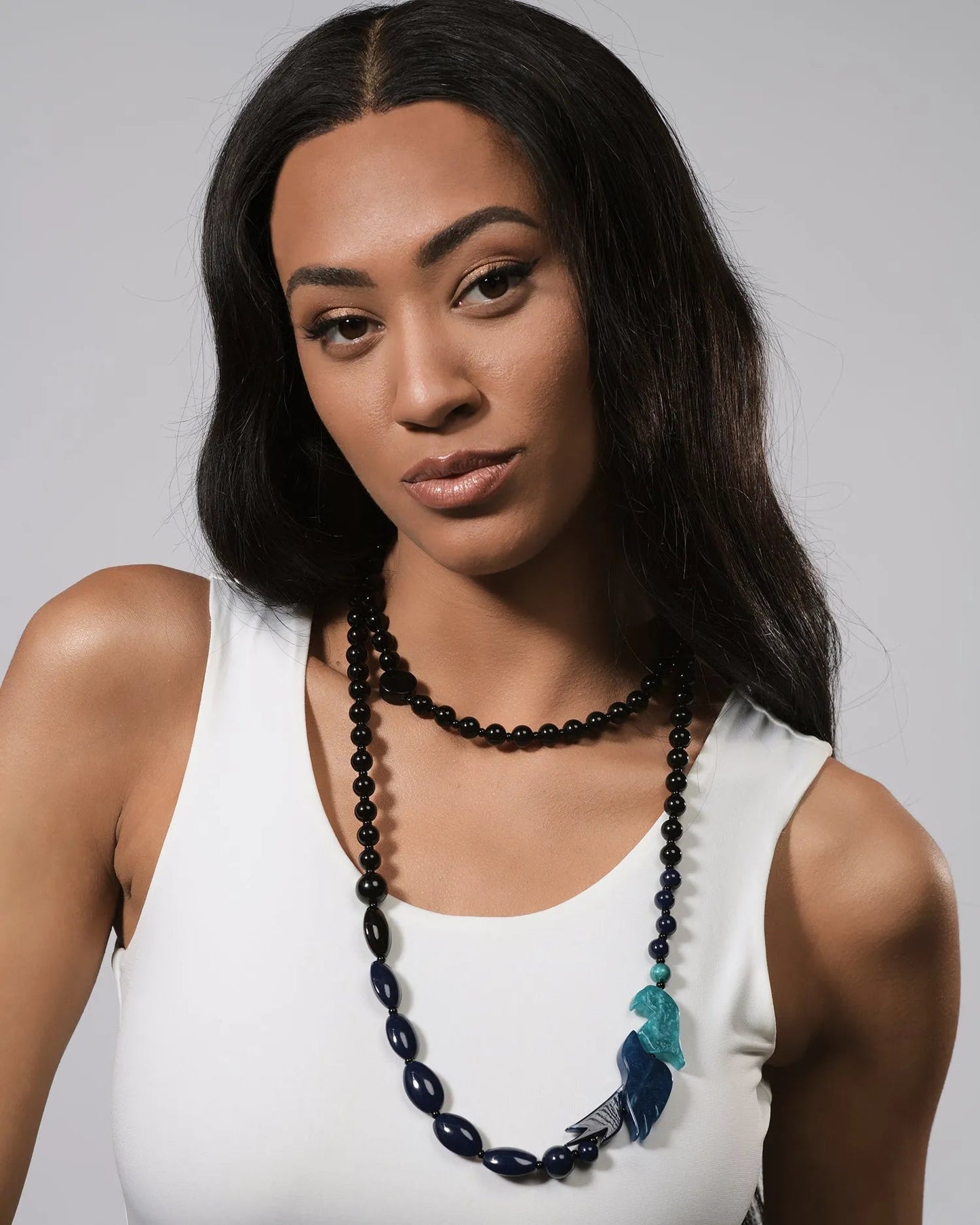 Tahiti Bird Bead Necklace, Blue