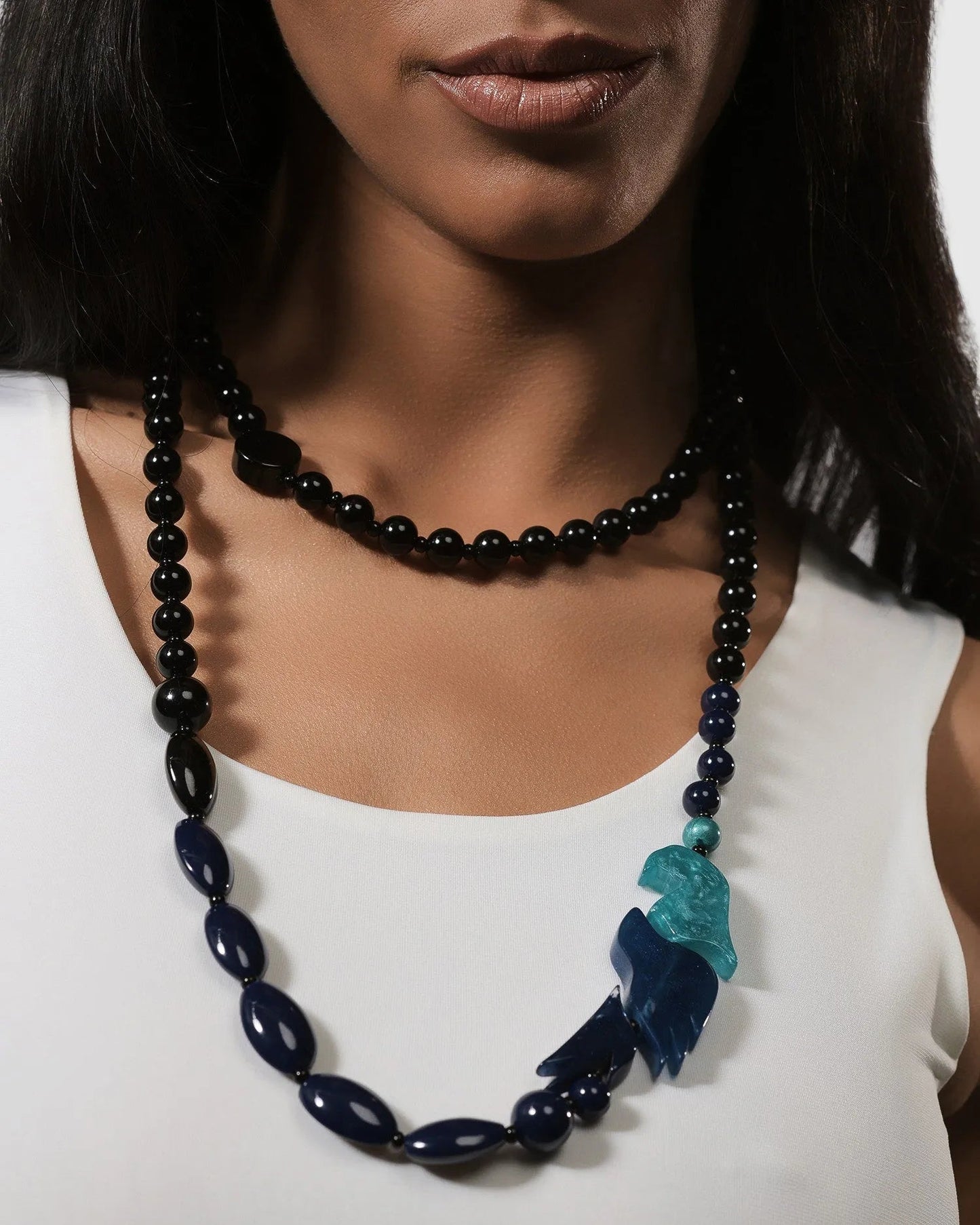 Tahiti Bird Bead Necklace, Blue