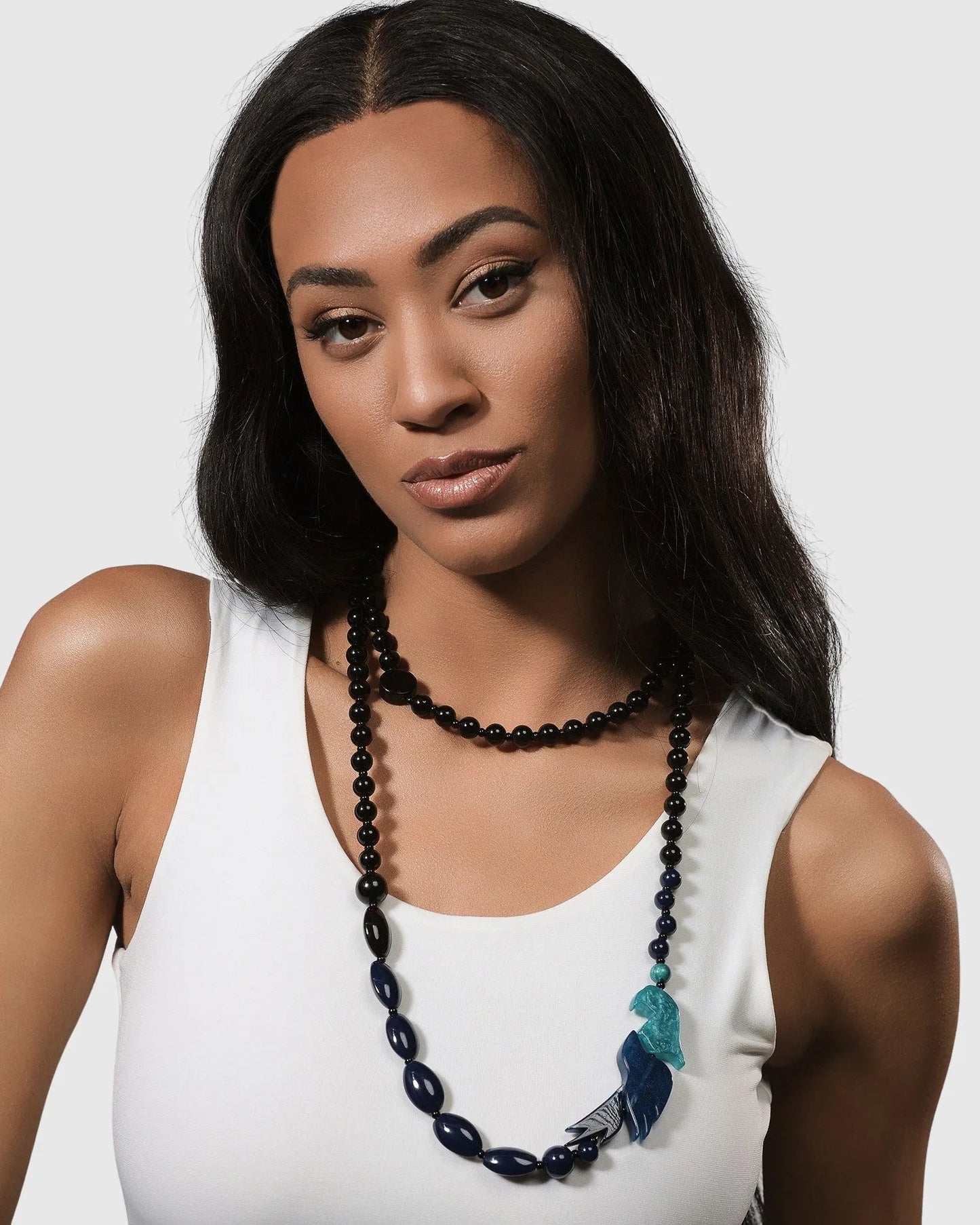 Tahiti Bird Bead Necklace, Blue