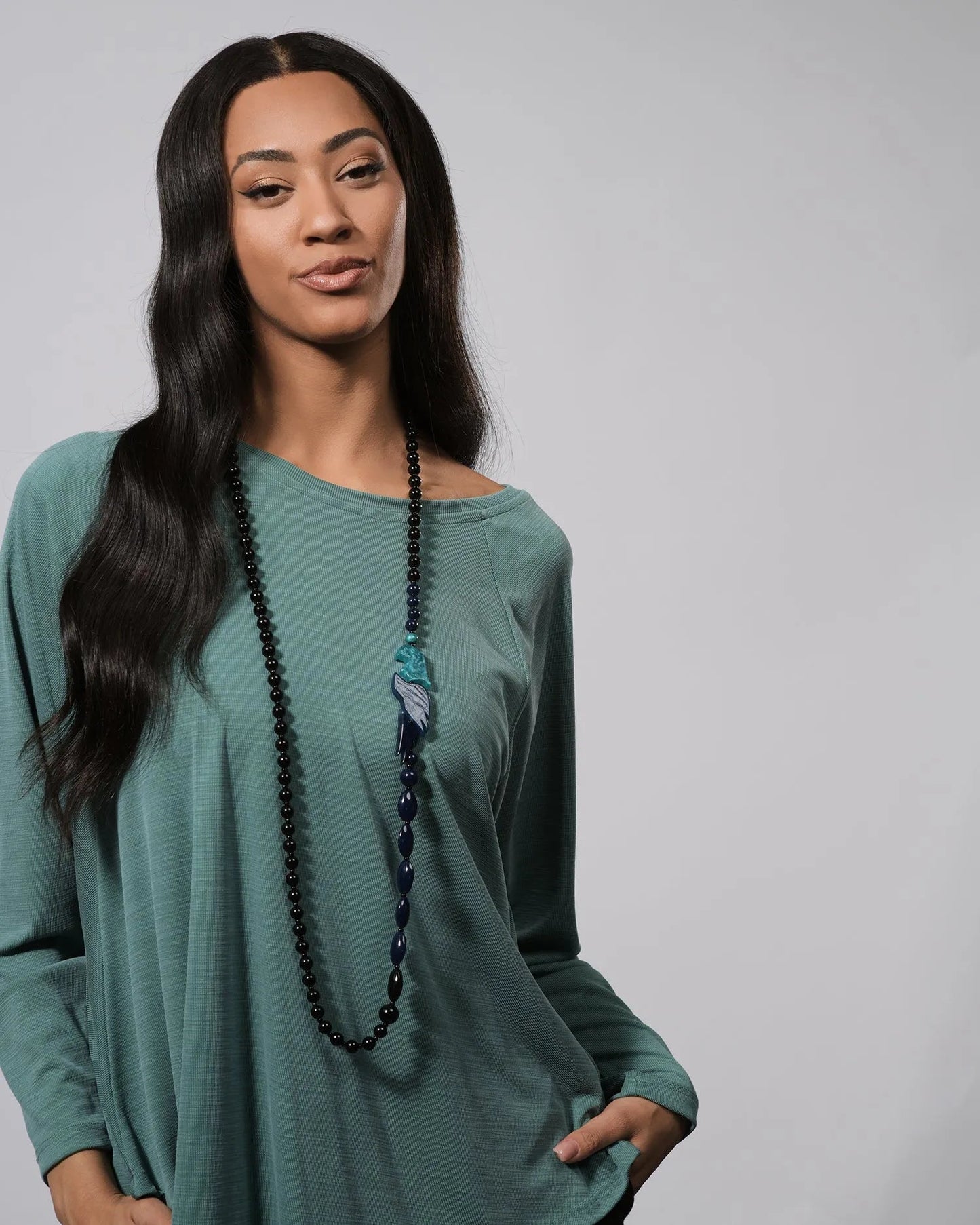 Tahiti Bird Bead Necklace, Blue