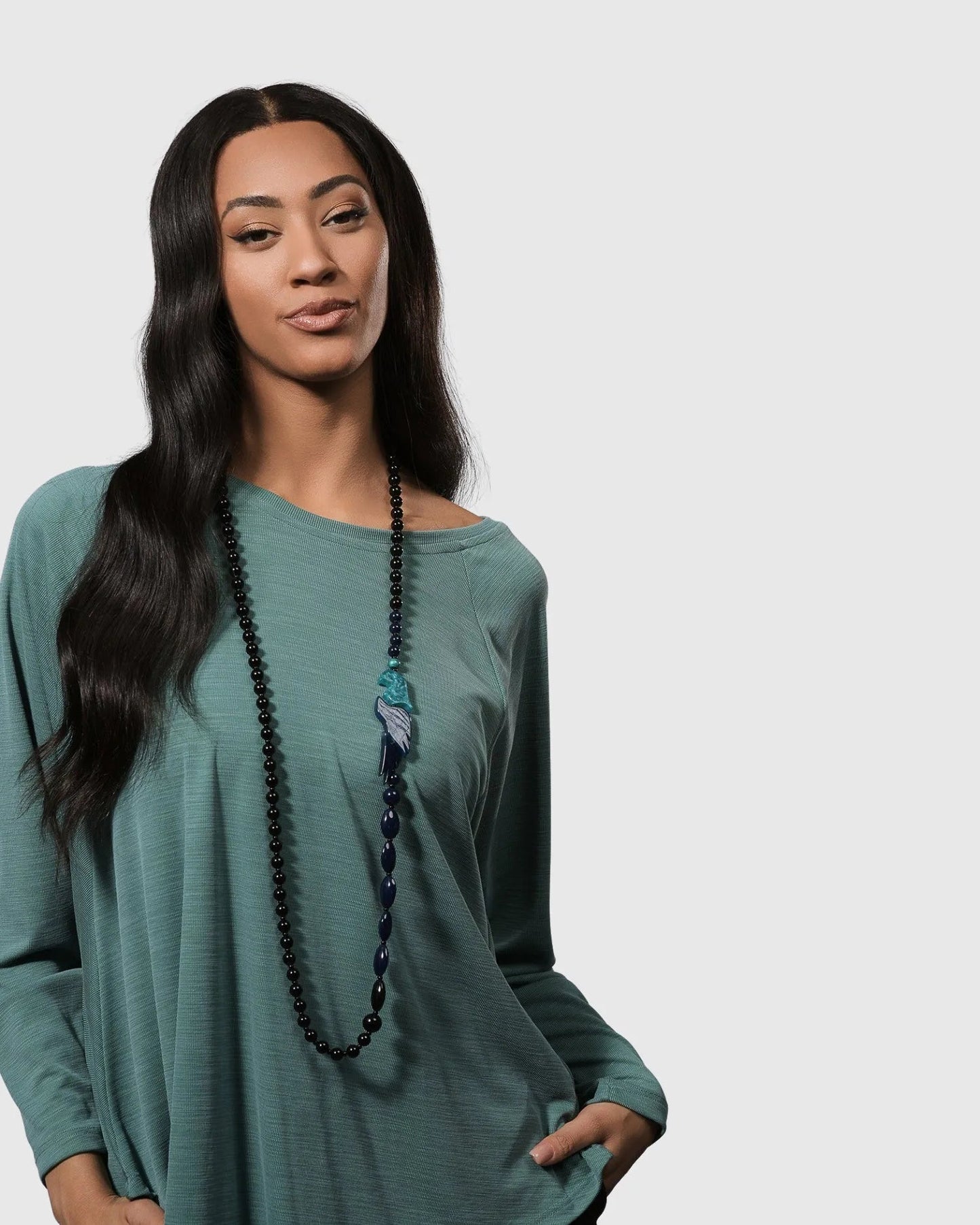 Tahiti Bird Bead Necklace, Blue