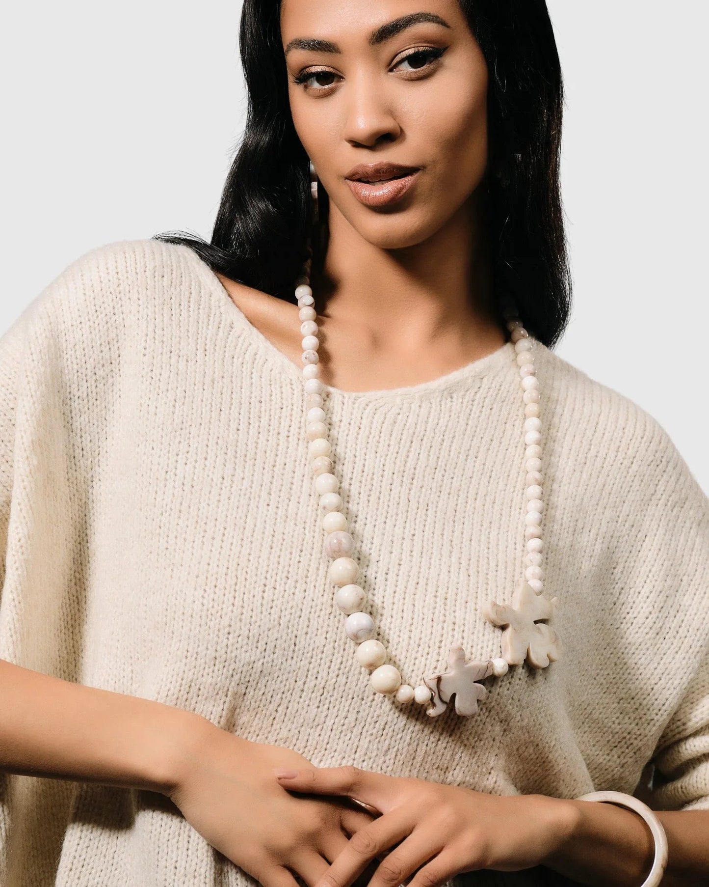 Lotus Bead Necklace, Oat