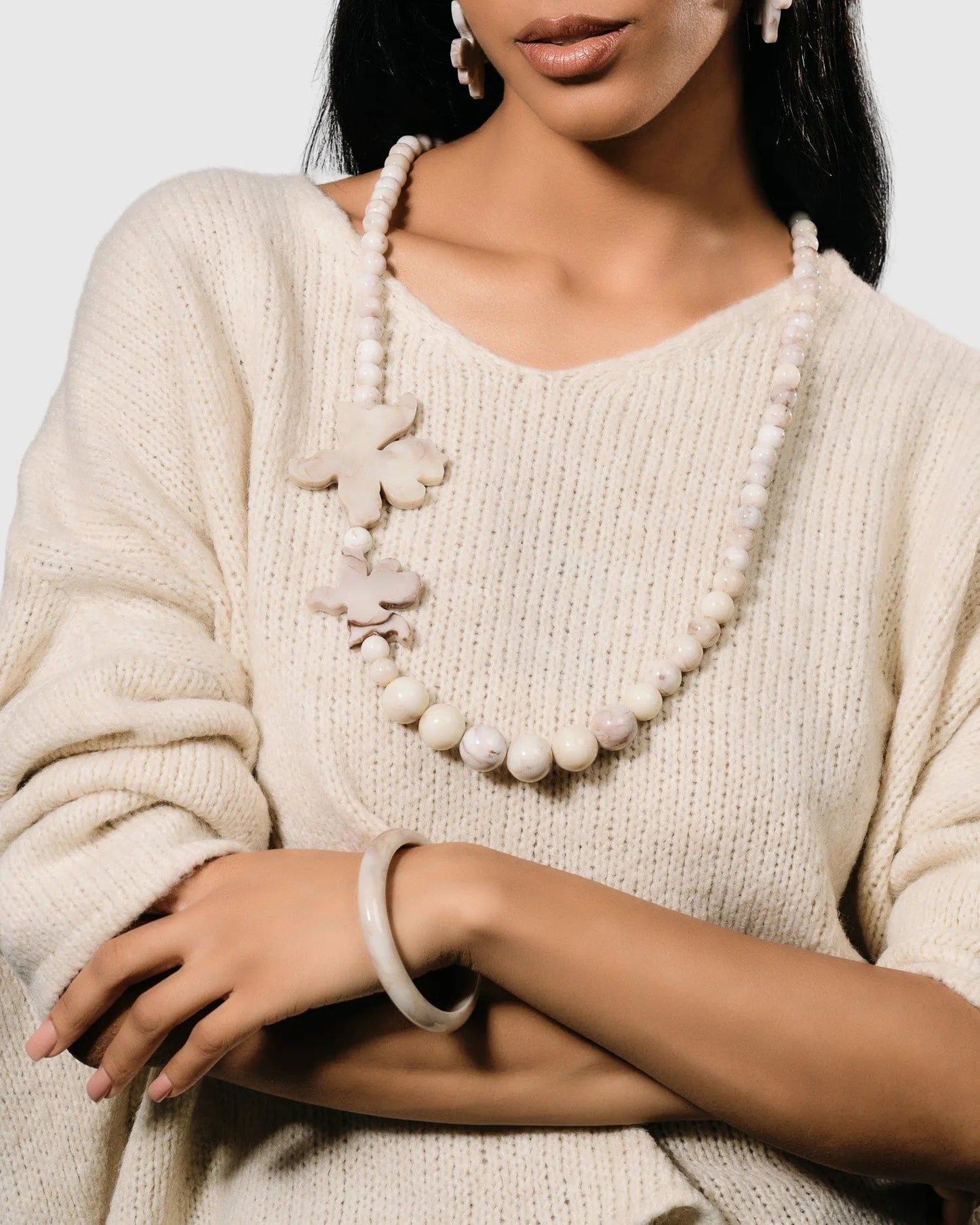 Lotus Bead Necklace, Oat