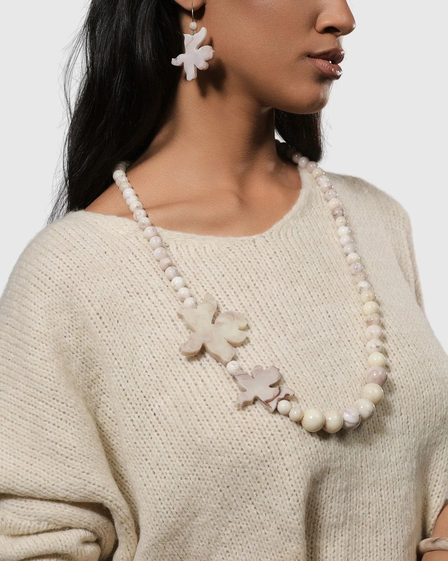 Lotus Bead Necklace, Oat