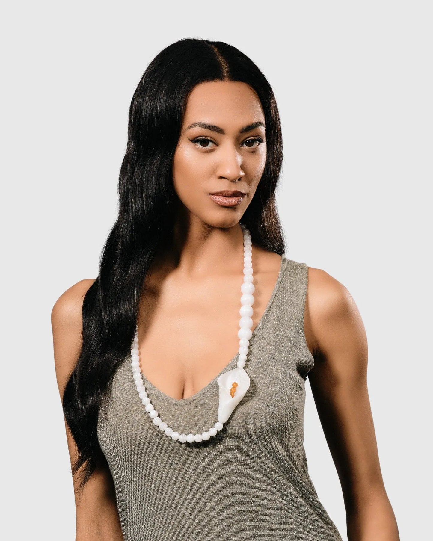 Lily Bead Necklace, White