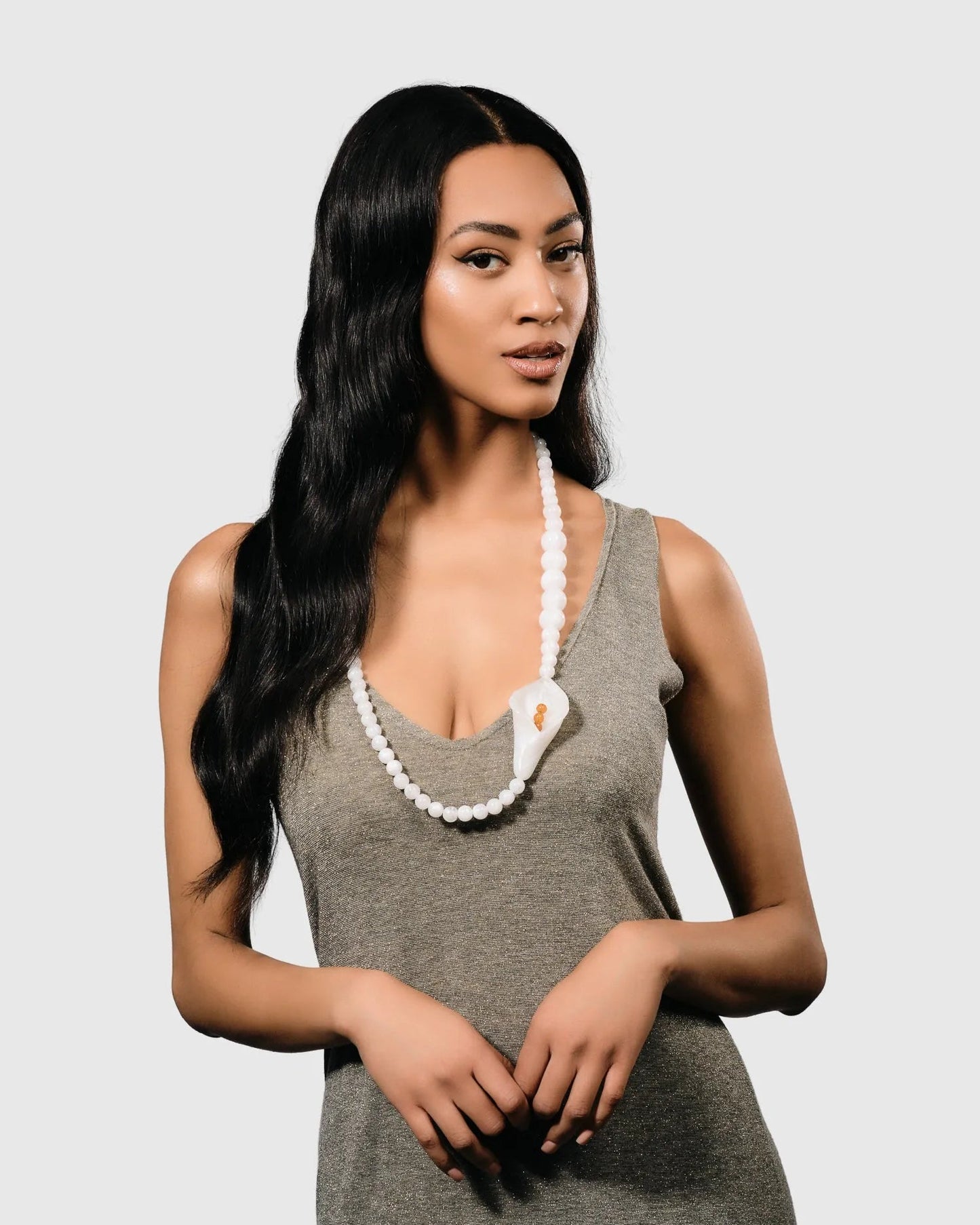 Lily Bead Necklace, White