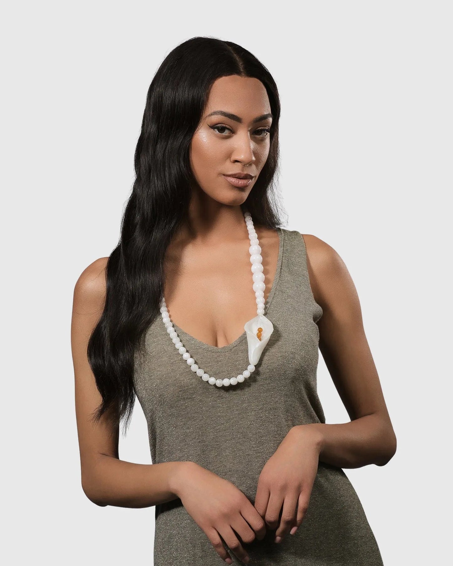 Lily Bead Necklace, White