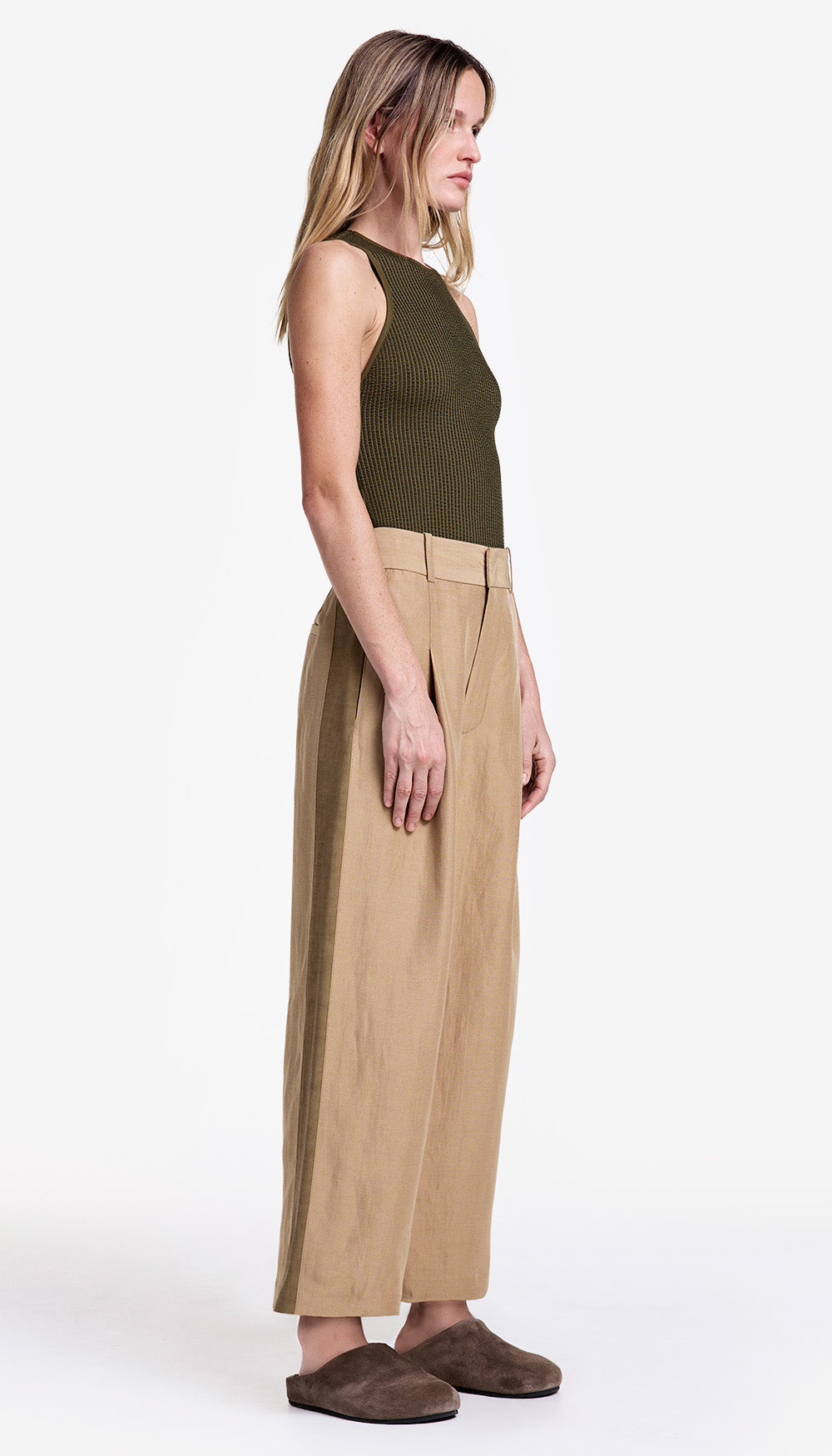 Tux Stripe Crop Pleated Trouser