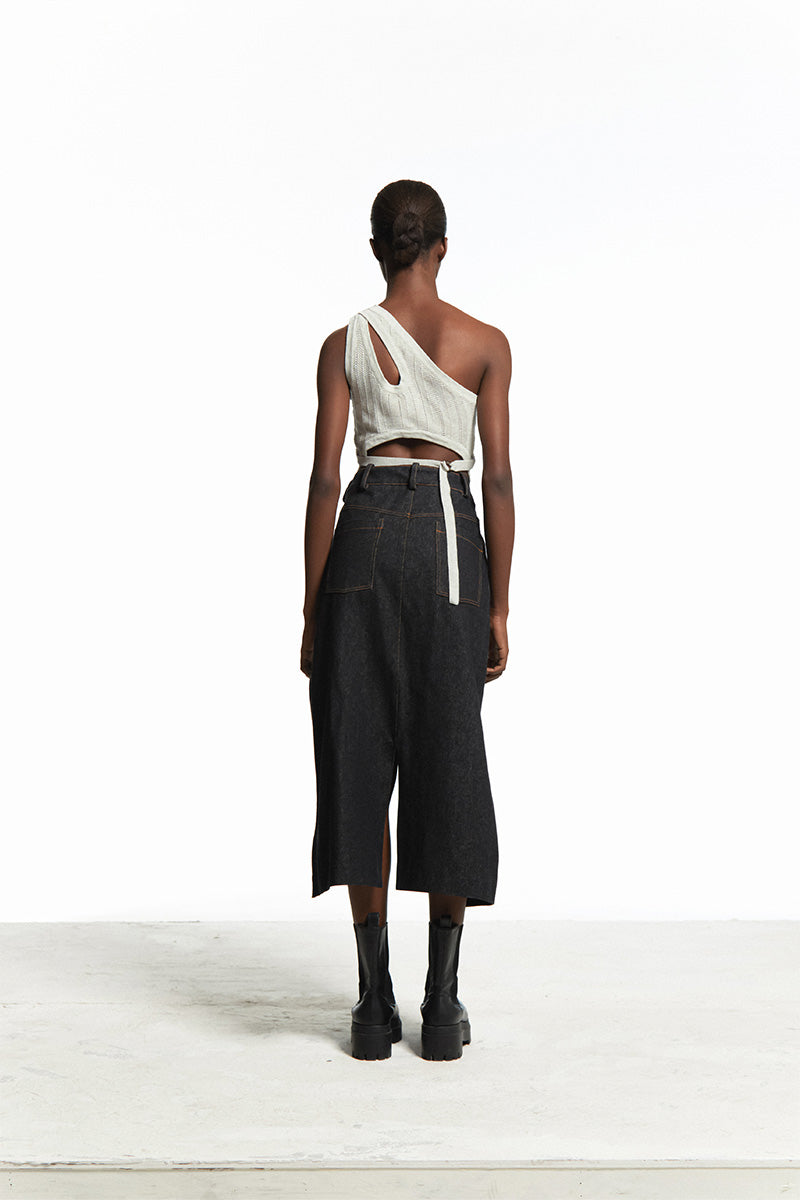 CUT OUT SLIT DENIM SKIRT