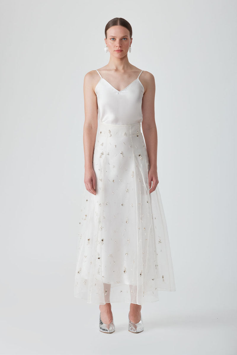 FREYA EMBELLISHED MAXI SKIRT IN PEARL