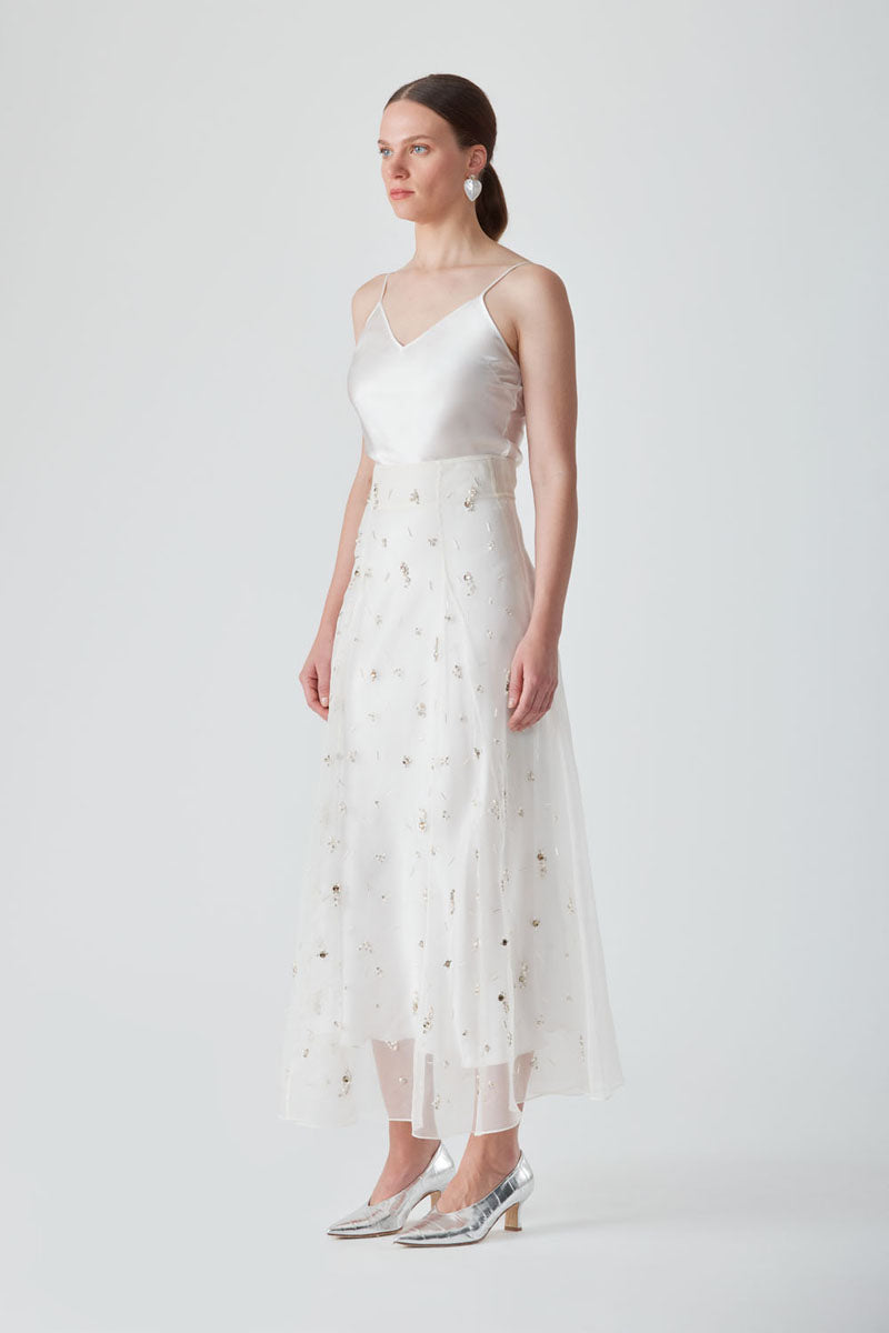 FREYA EMBELLISHED MAXI SKIRT IN PEARL