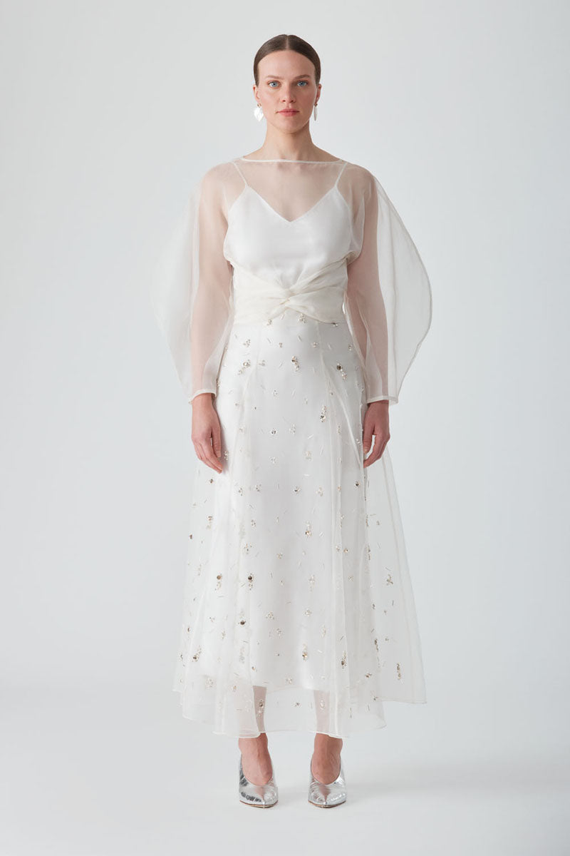 FREYA EMBELLISHED MAXI SKIRT IN PEARL