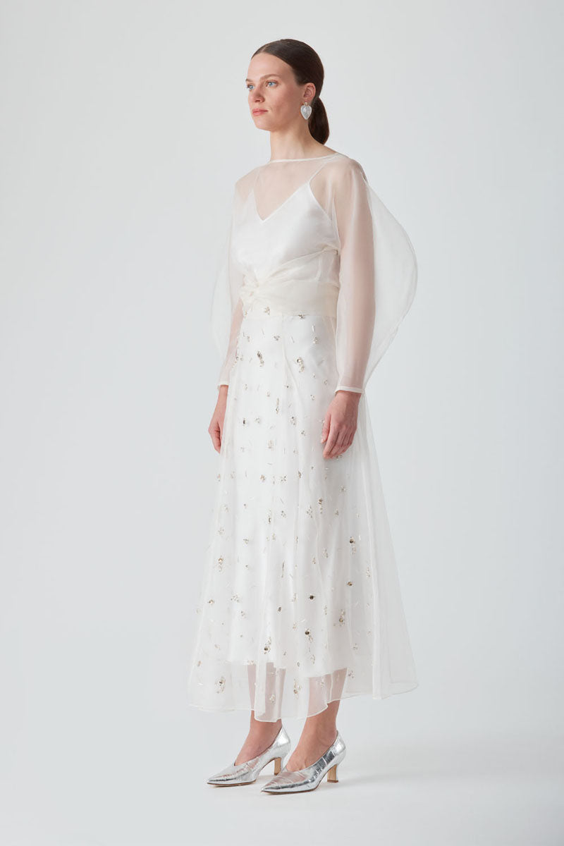 FREYA EMBELLISHED MAXI SKIRT IN PEARL