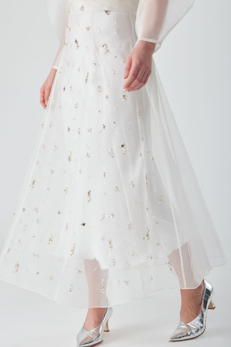FREYA EMBELLISHED MAXI SKIRT IN PEARL