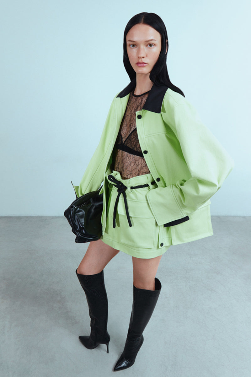 GREEN DENIM MINI SKIRT
