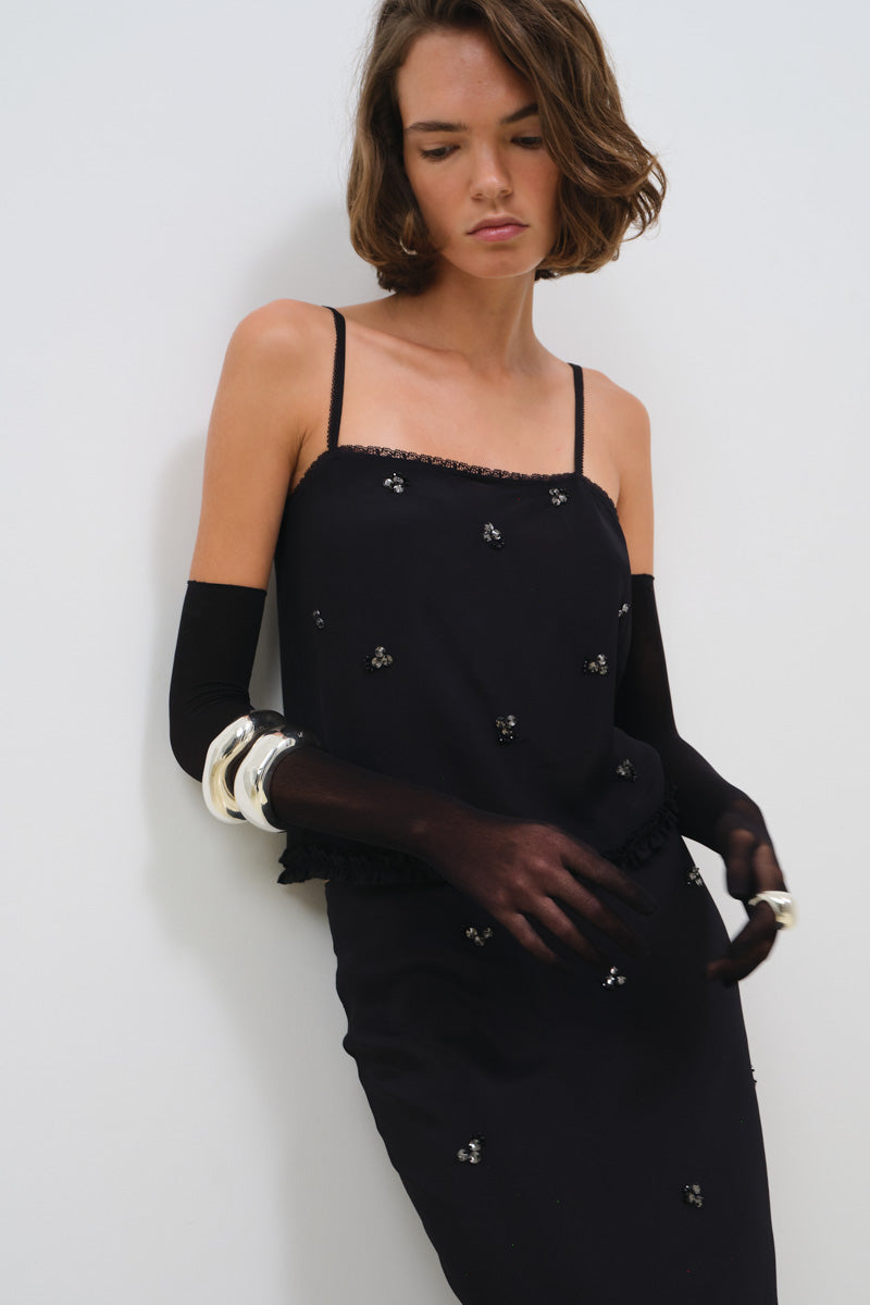 EMBROIDERED SKIRT IN CRINKLED CHIFFON
