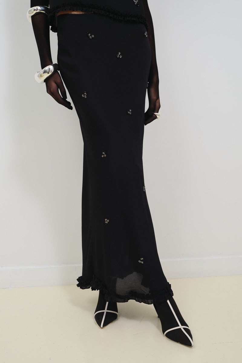 EMBROIDERED SKIRT IN CRINKLED CHIFFON