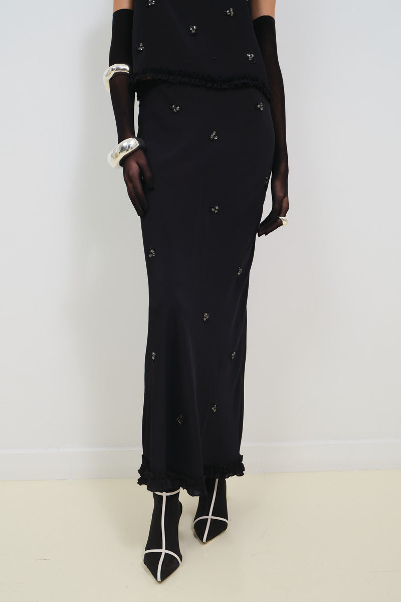 EMBROIDERED SKIRT IN CRINKLED CHIFFON