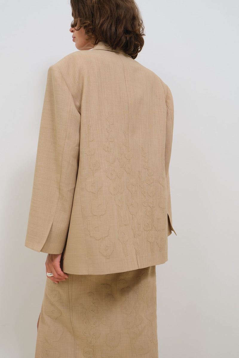 LINEN PENCIL SKIRT WITH EMBROIDERY