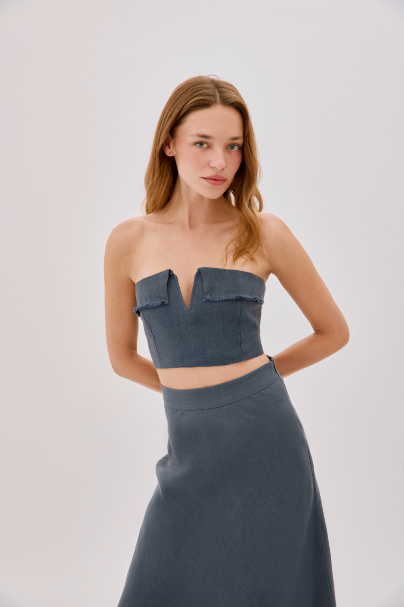 CLARA INDIGO LINEN MAXI SKIRT