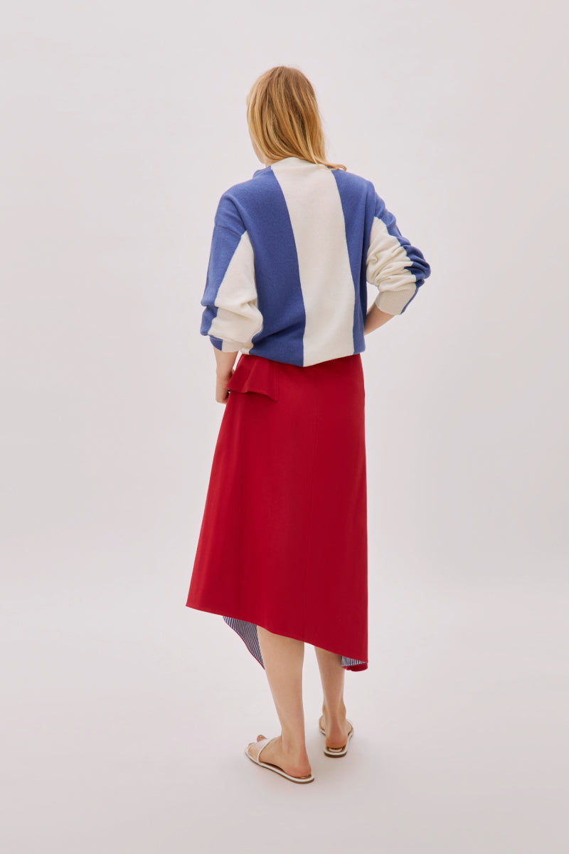 KEYRA RED AND BLUE COTTON STRIPED SKIRT
