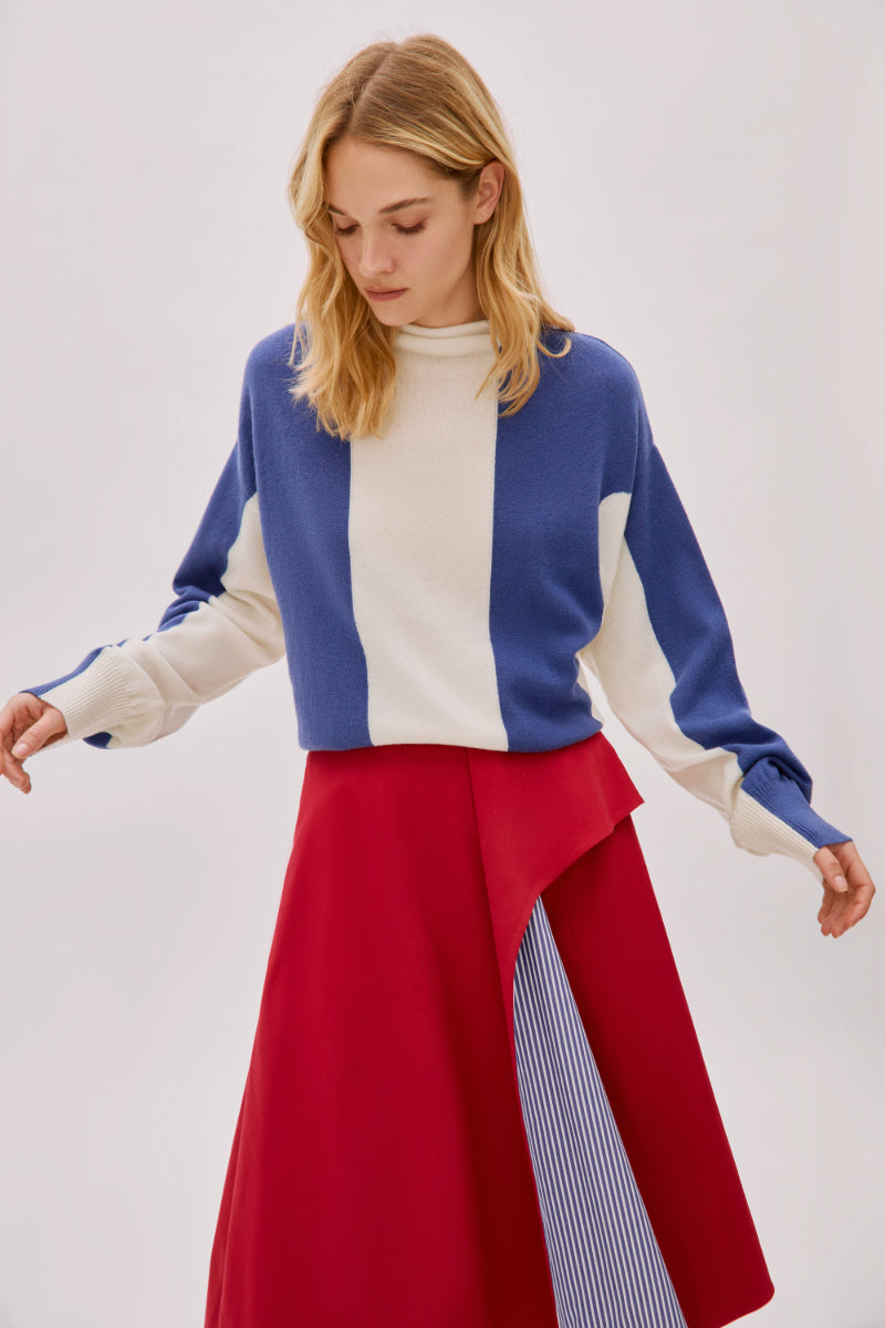 KEYRA RED AND BLUE COTTON STRIPED SKIRT