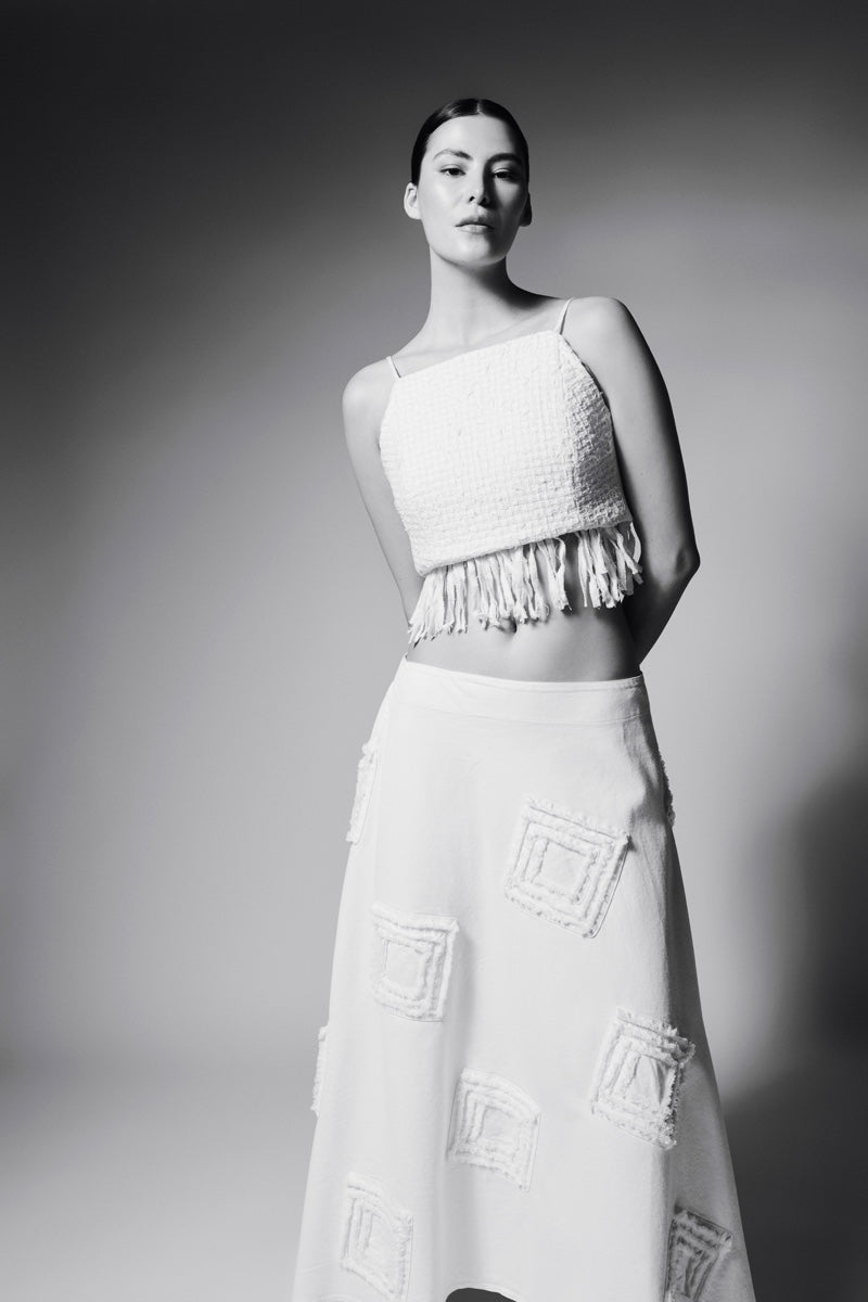SPIRAL WRAP SKIRT IN IVORY